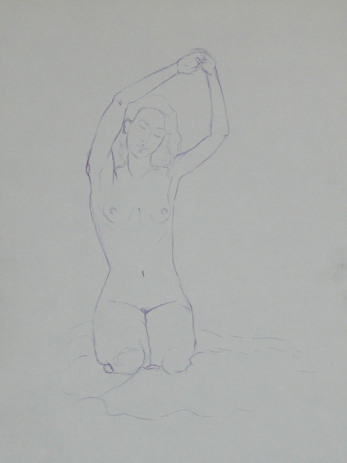 Minutenakt weiblich 3 | 30,5 x 42 cm; Kugelschreiber auf Papier