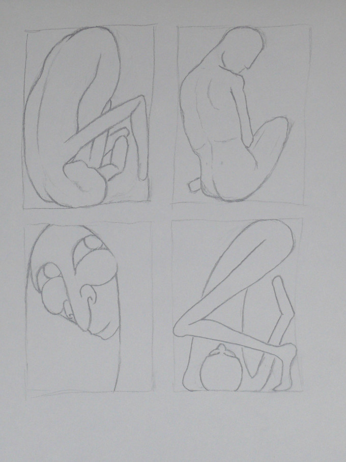 Skizzen "beengt" | 30,5 x 42 cm; Bleistift auf Papier