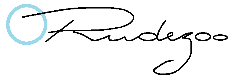 Rudezoo Schriftzug, schwarz, mit blauem Kreislogo